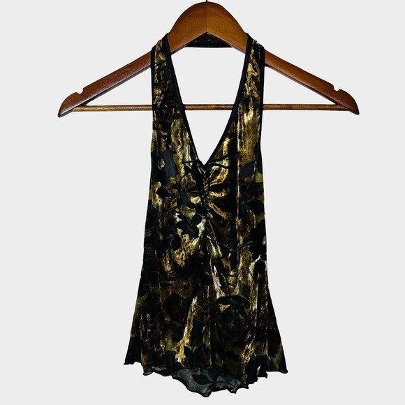 Y2K Whimsigoth Fairy Burnout Velvet Halter Top Size Medium - Picture 2 of 12